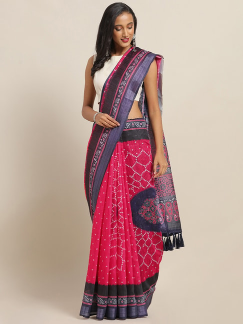 Vastranand Pink Printed Saree With Unstitched Blouse Price in India