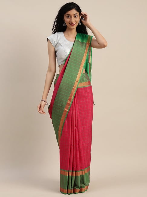 Vastranand Pink Chaquered Saree With Unstitched Blouse Price in India