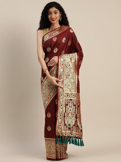 Vastranand Brown Woven Saree With Unstitched Blouse Price in India