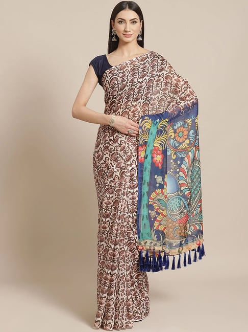 Vastranand Brown Printed Saree With Unstitched Blouse Price in India