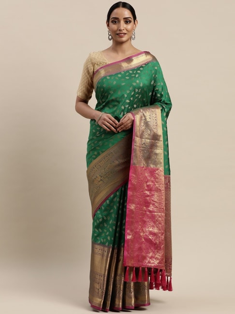 Vastranand Green Woven Saree With Unstitched Blouse Price in India