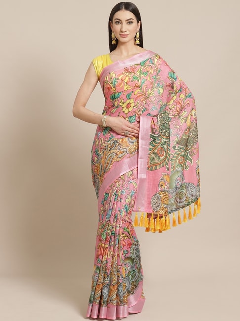 Vastranand Pink Floral Print Saree With Unstitched Blouse Price in India