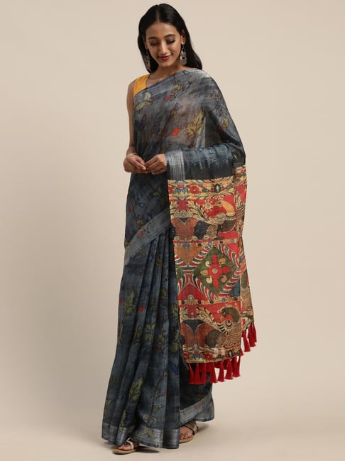 Vastranand Ash Grey Printed Saree With Unstitched Blouse Price in India