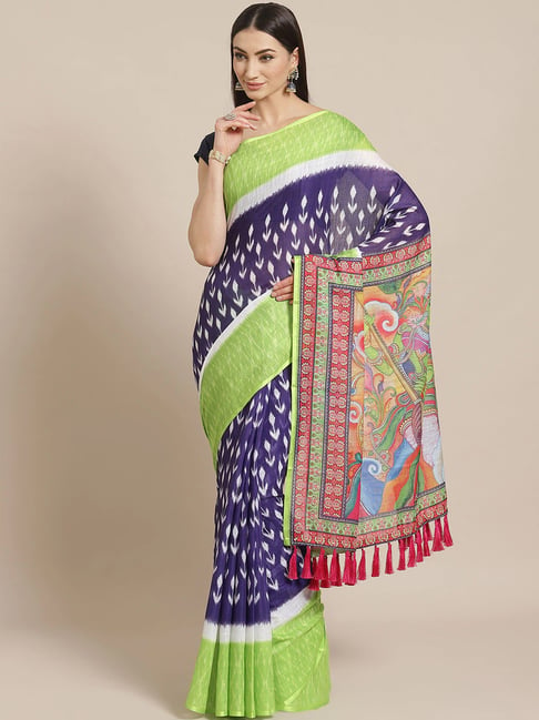 Vastranand Purple & Green Printed Saree With Unstitched Blouse Price in India