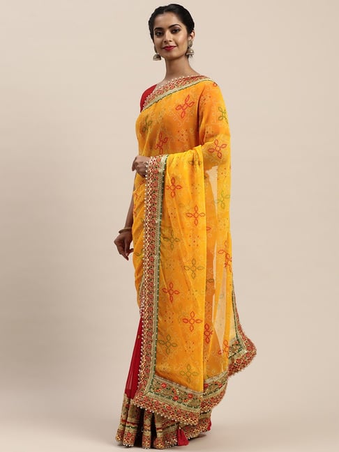 Mustard Yellow & Pink Traditional Half Saree Set - ANJU SHANKAR LABEL