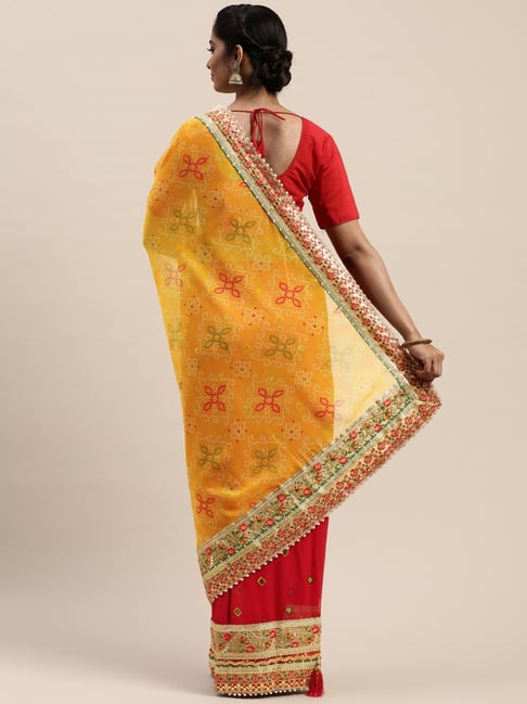 Yellow & Red Banarasi Paithani Style Designer Saree with Designer Blouse |  The Silk Trend