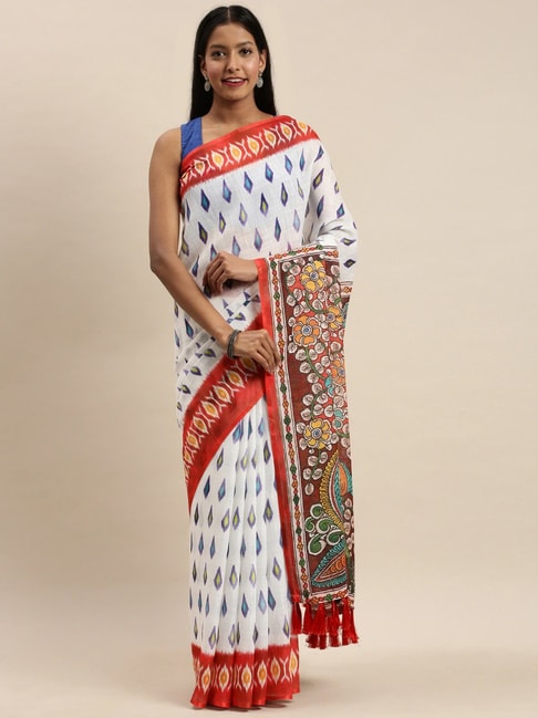 Vastranand Off-White Printed Saree With Unstitched Blouse Price in India