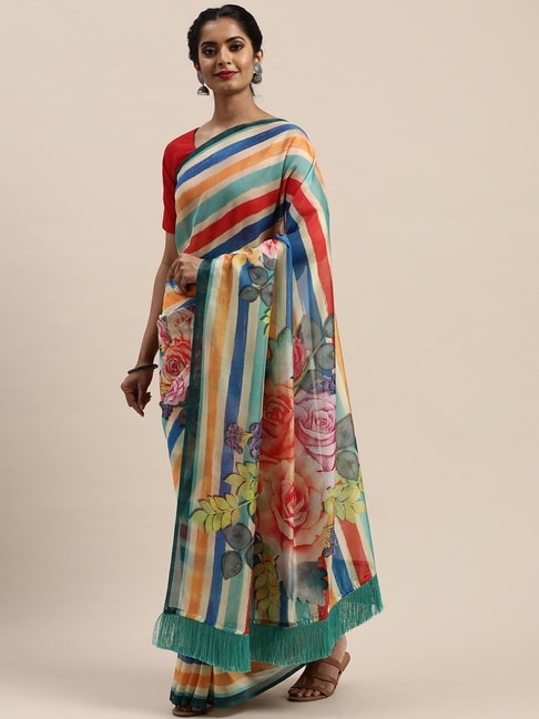 Vastranand Multicolored Floral Print Saree With Unstitched Blouse Price in India