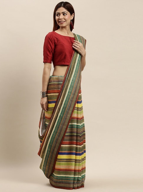 Vastranand Multicolored Striped Saree With Unstitched Blouse Price in India