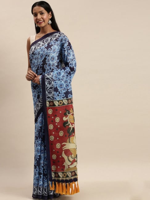 Vastranand Blue Printed Saree With Unstitched Blouse Price in India