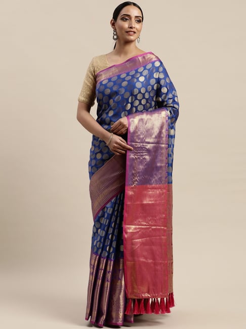 Vastranand Blue Woven Saree With Unstitched Blouse Price in India