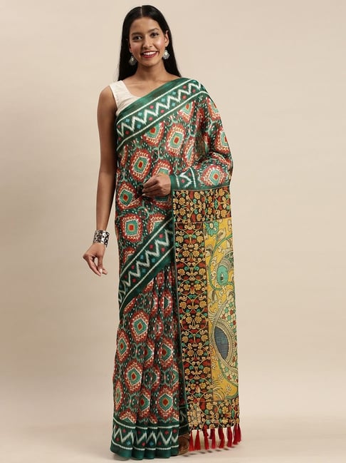 Vastranand Green Printed Saree With Unstitched Blouse Price in India