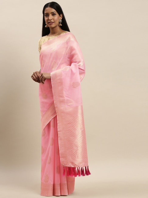 Vastranand Rose Pink Woven Saree With Unstitched Blouse Price in India