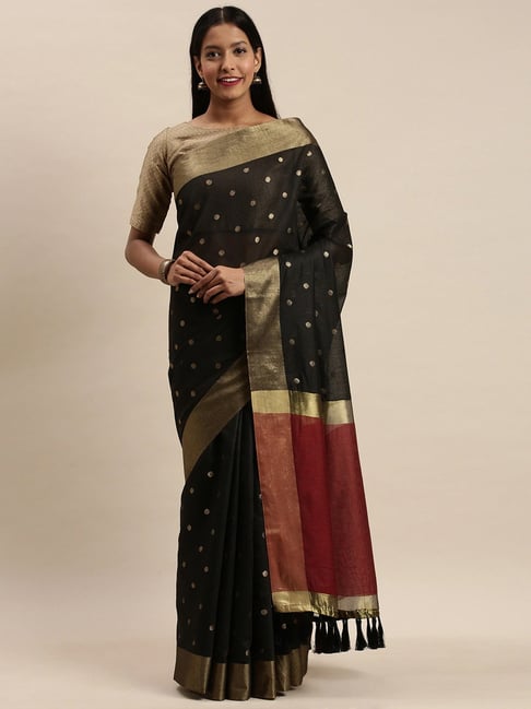 Vastranand Black Woven Saree With Unstitched Blouse Price in India
