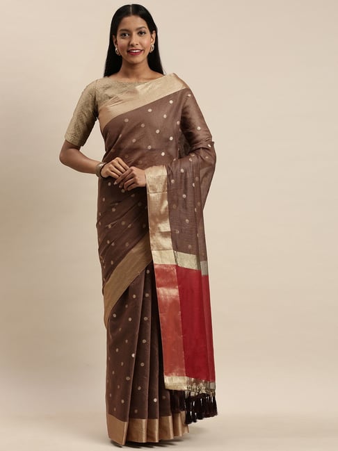 Vastranand Brown Woven Saree With Unstitched Blouse Price in India
