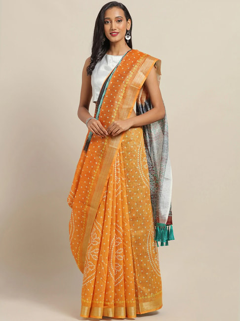 Vastranand Orange Printed Saree With Unstitched Blouse Price in India