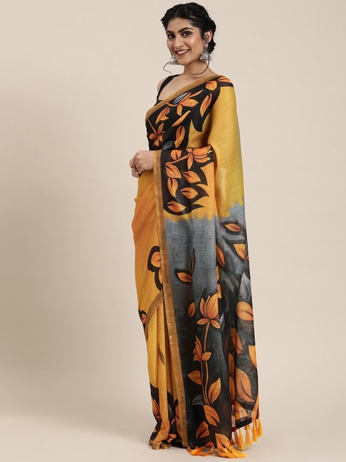 Vastranand Golden Printed Saree With Unstitched Blouse Price in India