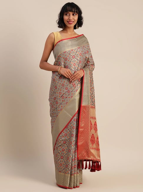 Vastranand Grey Woven Saree With Unstitched Blouse Price in India