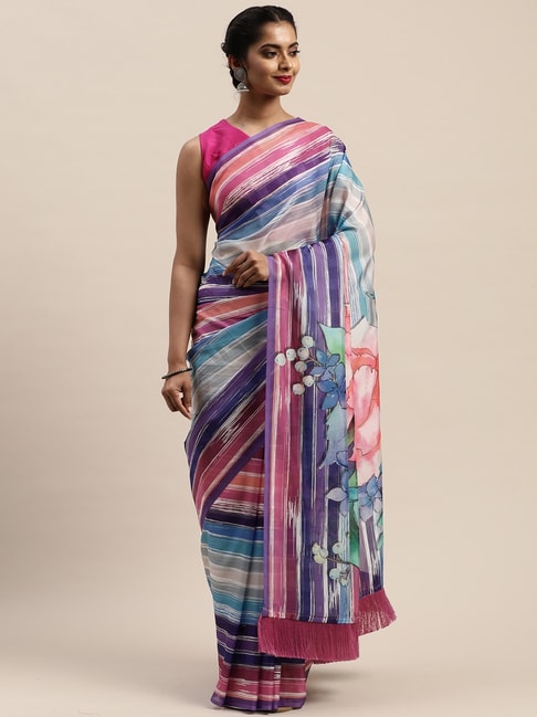 Vastranand Multicolored Floral Print Saree With Unstitched Blouse Price in India