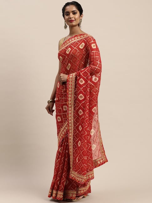 Vastranand Maroon Printed Saree With Unstitched Blouse Price in India