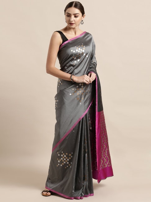 Vastranand Grey Woven Saree With Unstitched Blouse Price in India