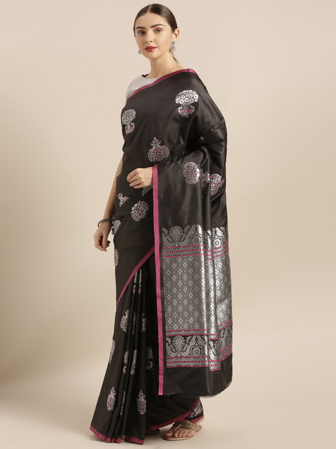 Vastranand Black Woven Saree With Unstitched Blouse Price in India