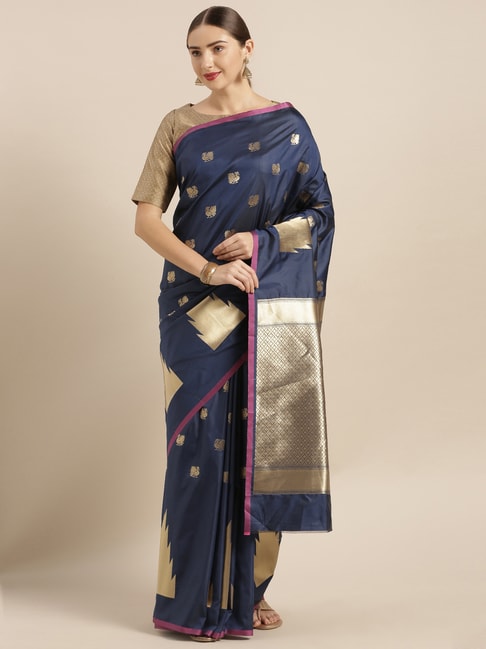 Vastranand Blue Woven Saree With Unstitched Blouse Price in India