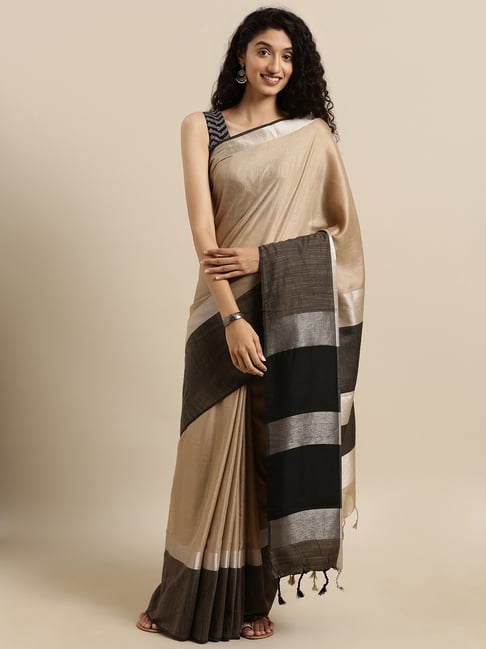 Vastranand Brown Saree With Unstitched Blouse Price in India