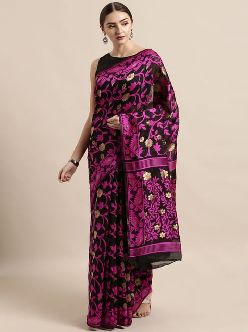 Vastranand Black & Pink Woven Saree With Unstitched Blouse Price in India