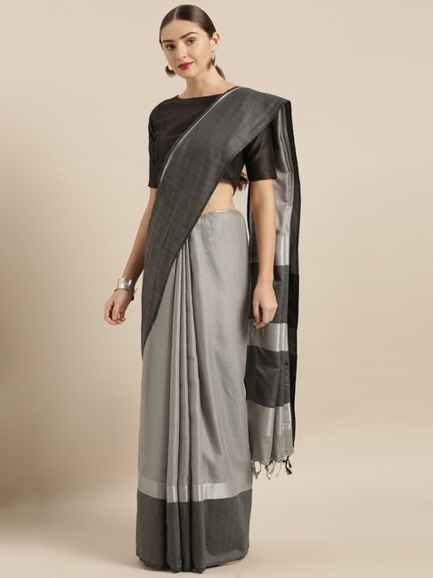 Vastranand Black & Grey Saree With Unstitched Blouse Price in India