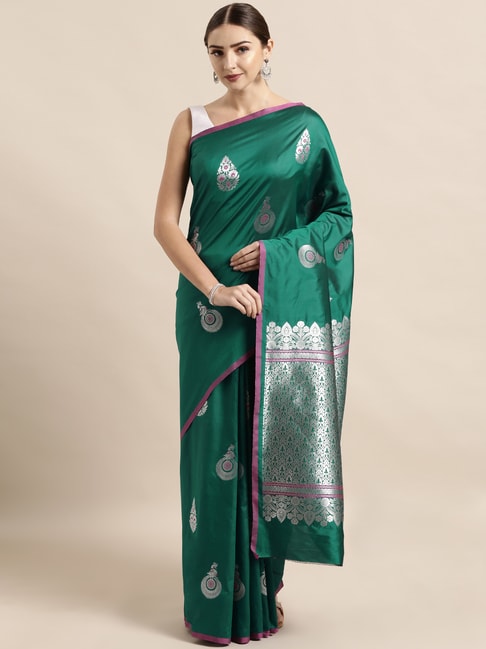 Vastranand Teal Green Woven Saree With Unstitched Blouse Price in India