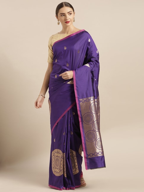Vastranand Purple Woven Saree With Unstitched Blouse Price in India