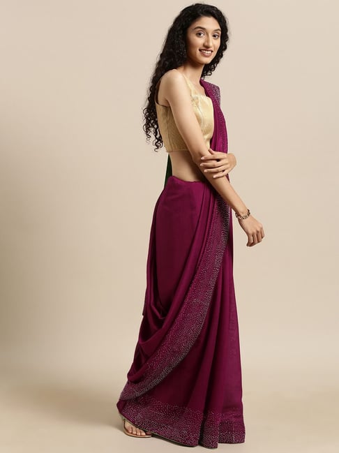 Vastranand Wine Saree With Unstitched Blouse Price in India
