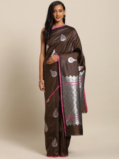 Vastranand Coffee Woven Saree With Unstitched Blouse Price in India
