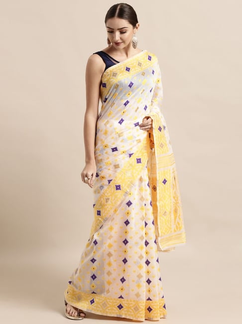 Vastranand Cream & Yellow Woven Saree With Unstitched Blouse Price in India