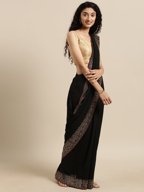 Vastranand Black Saree With Unstitched Blouse Price in India
