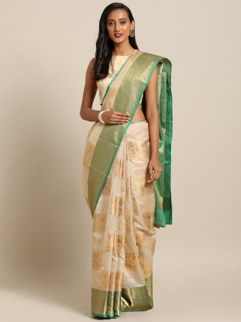Buy Satrani Silk Green & Cream Color Saree with Blouse piece Online at Best  Prices in India - JioMart.
