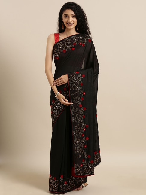 Vastranand Black Embellished Saree With Unstitched Blouse Price in India