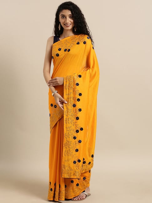 Vastranand Mustard Embellished Saree With Unstitched Blouse Price in India
