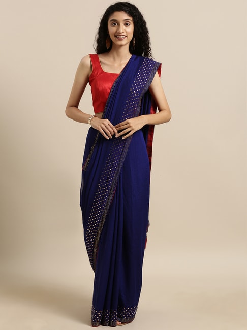 Vastranand Navy Saree With Unstitched Blouse Price in India
