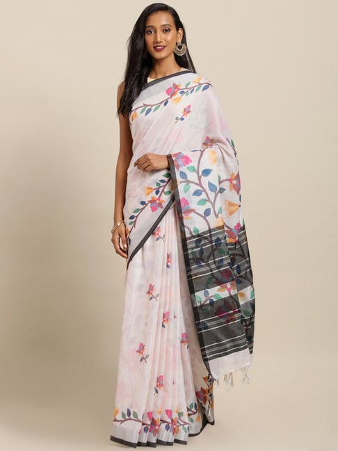 Vastranand Cream Printed Saree With Unstitched Blouse Price in India