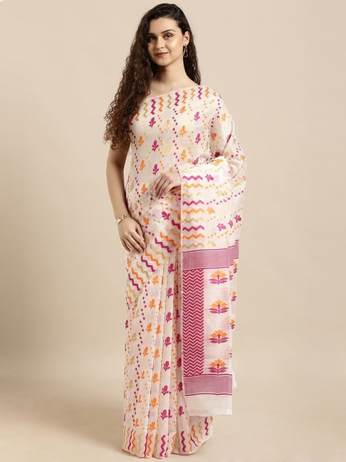 Vastranand Off-White Woven Saree With Unstitched Blouse Price in India