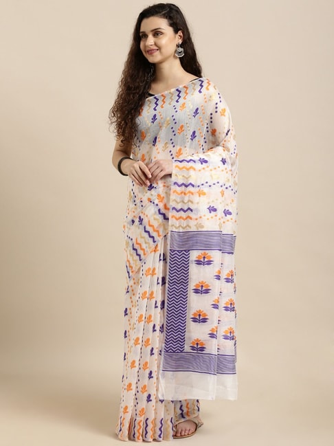 Vastranand Off-White Woven Saree With Unstitched Blouse Price in India