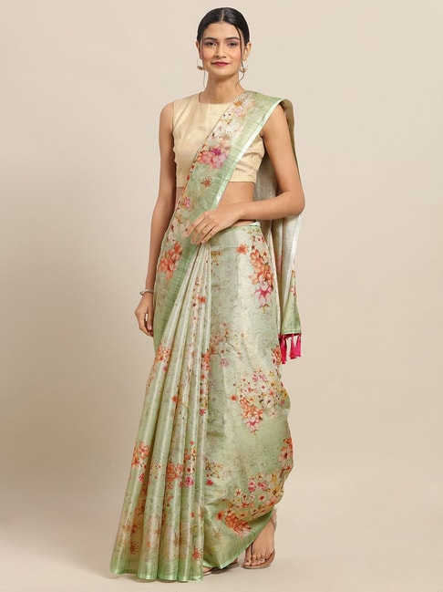 Buy Saree Mall Green & Red Floral Print Saree With Unstitched Blouse for  Women Online @ Tata CLiQ