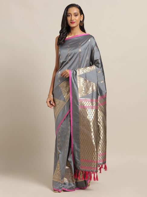 Vastranand Grey Woven Saree With Unstitched Blouse Price in India