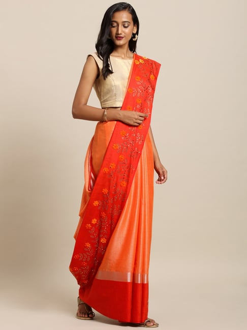 Vastranand Orange & Red Saree With Unstitched Blouse Price in India