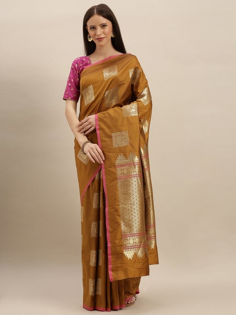 Vastranand Mustard Woven Saree With Unstitched Blouse Price in India