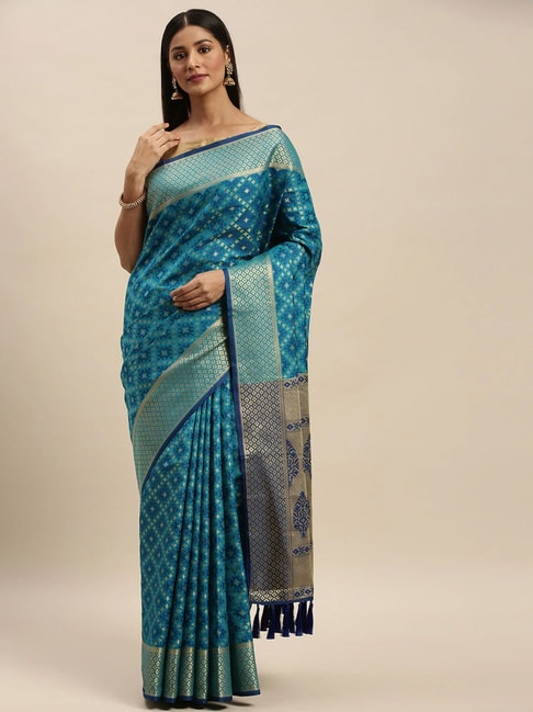 Vastranand Blue Woven Saree With Unstitched Blouse Price in India