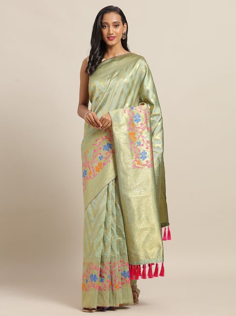 Vastranand Green Zari Work Saree With Unstitched Blouse Price in India