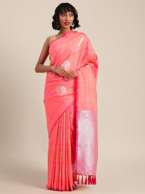 Vastranand Pink Woven Saree With Unstitched Blouse Price in India